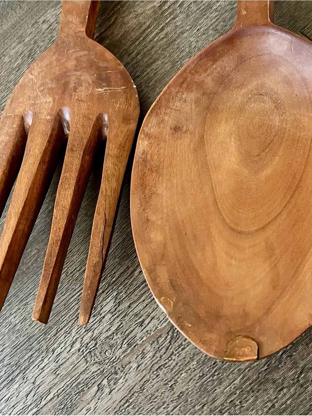 vintage hand carved wooden  Spoon And Fork Handles With Stacked Human Figures 31